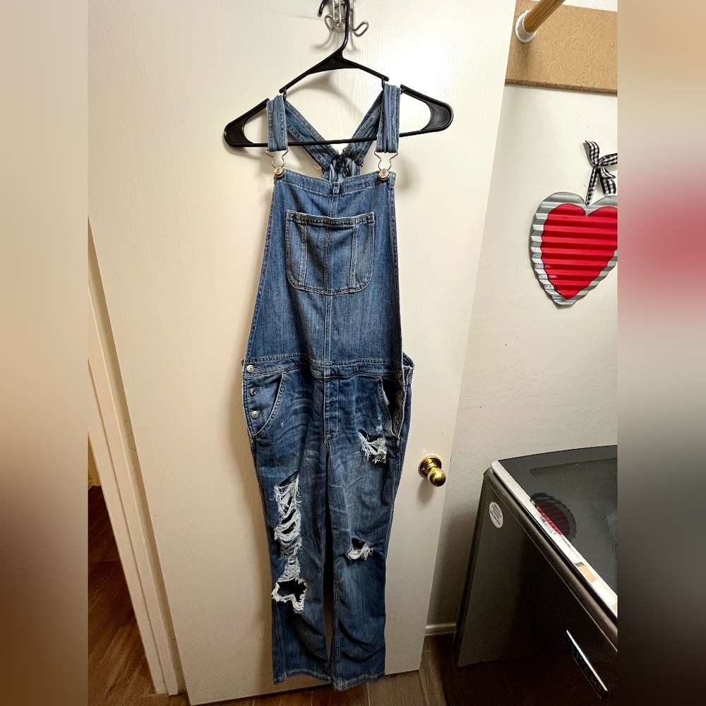 Distressed Blue Denim Overalls